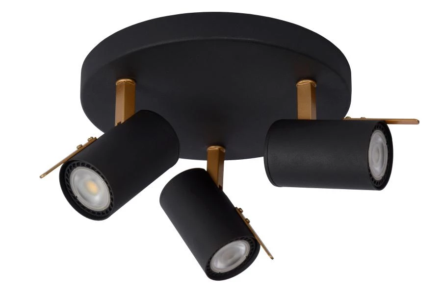 Lucide GRONY - Spot plafond - LED Dim to warm - GU10 - 3x5W 2200K/3000K - Noir - éteint